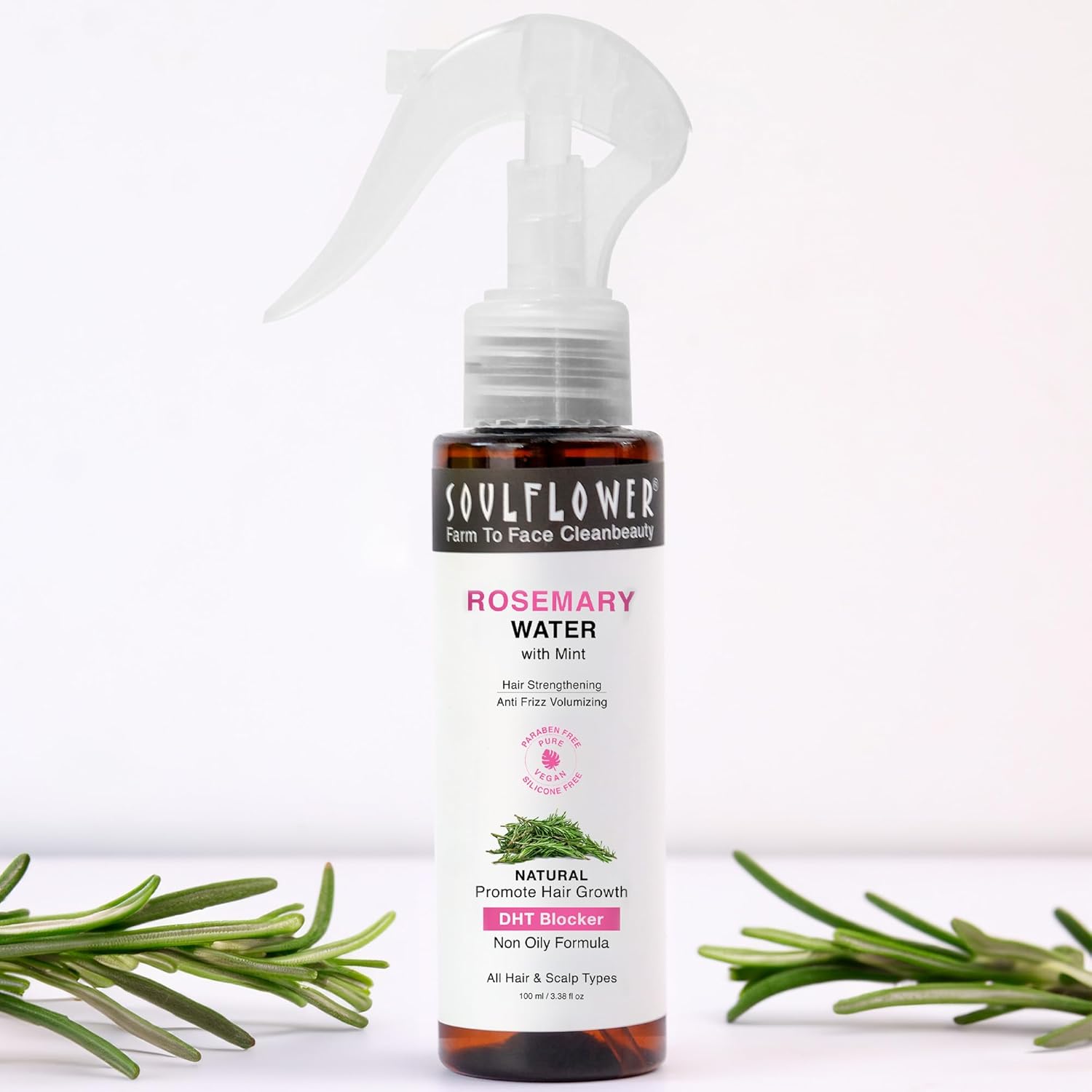 Picture of Soulflower Rosemary Water spray with mint| For Hair growth, Hair fall control, Scalp health, Hair damage protection, Anti frizz| Rosemary, Niacinamide & peppermint Oil | Men & Women | 100ml