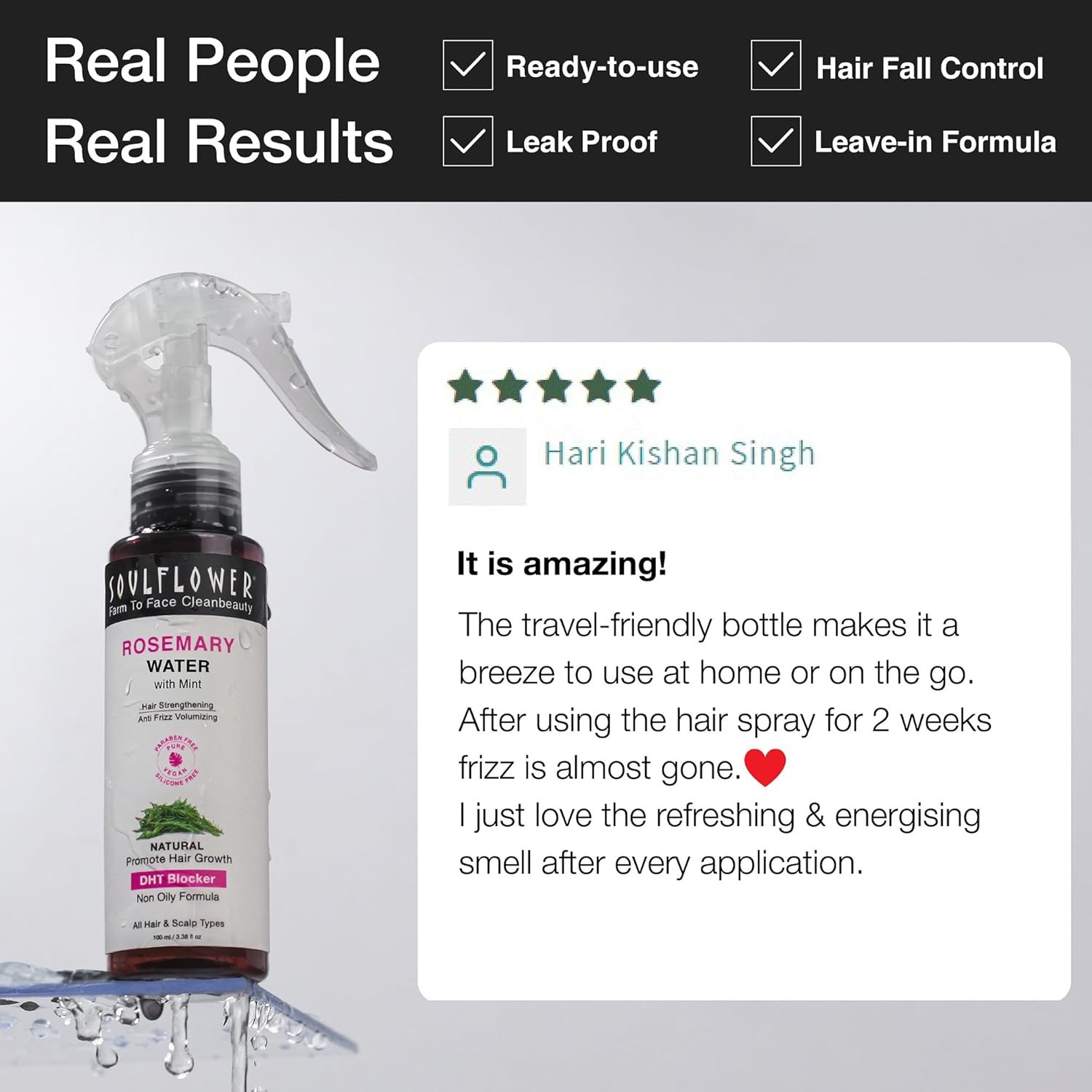 Picture of Soulflower Rosemary Water spray with mint| For Hair growth, Hair fall control, Scalp health, Hair damage protection, Anti frizz| Rosemary, Niacinamide & peppermint Oil | Men & Women | 100ml