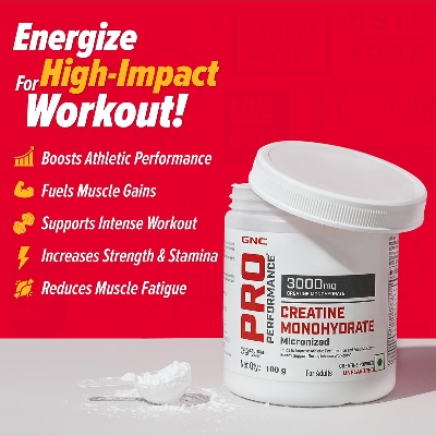 Picture of GNC Pro Performance Pure Micronized Creatine Monohydrate | 100 gm | 33 Serving | Instantized | Fuels Muscles | Increase Muscle Mass | Rapid Absorption | Lab Tested | Unflavoured | Boosts Athletic Performance | Imported