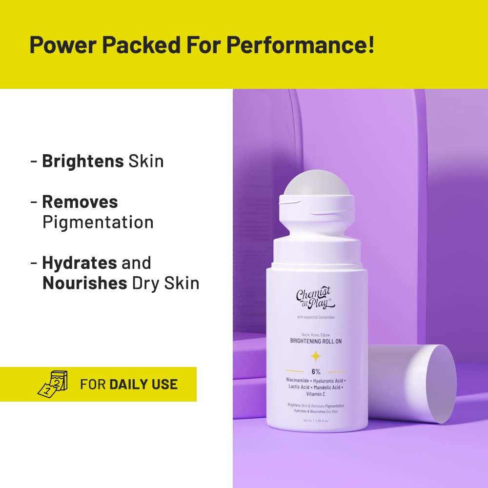 Picture of Chemist at Play Brightening Roll On For Neck, Knee & Elbow With 6% Vitamin C+ Hyaluronic Acid, AHAs, Niacinamide, & Ceramides | Helps Reduction in Pigmentation & Hydrates Dry Skin | 40ml
