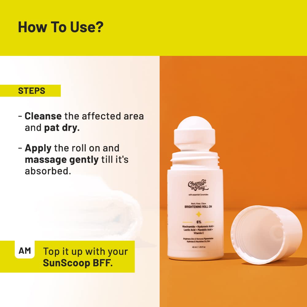 Picture of Chemist at Play Brightening Roll On For Neck, Knee & Elbow With 6% Vitamin C+ Hyaluronic Acid, AHAs, Niacinamide, & Ceramides | Helps Reduction in Pigmentation & Hydrates Dry Skin | 40ml