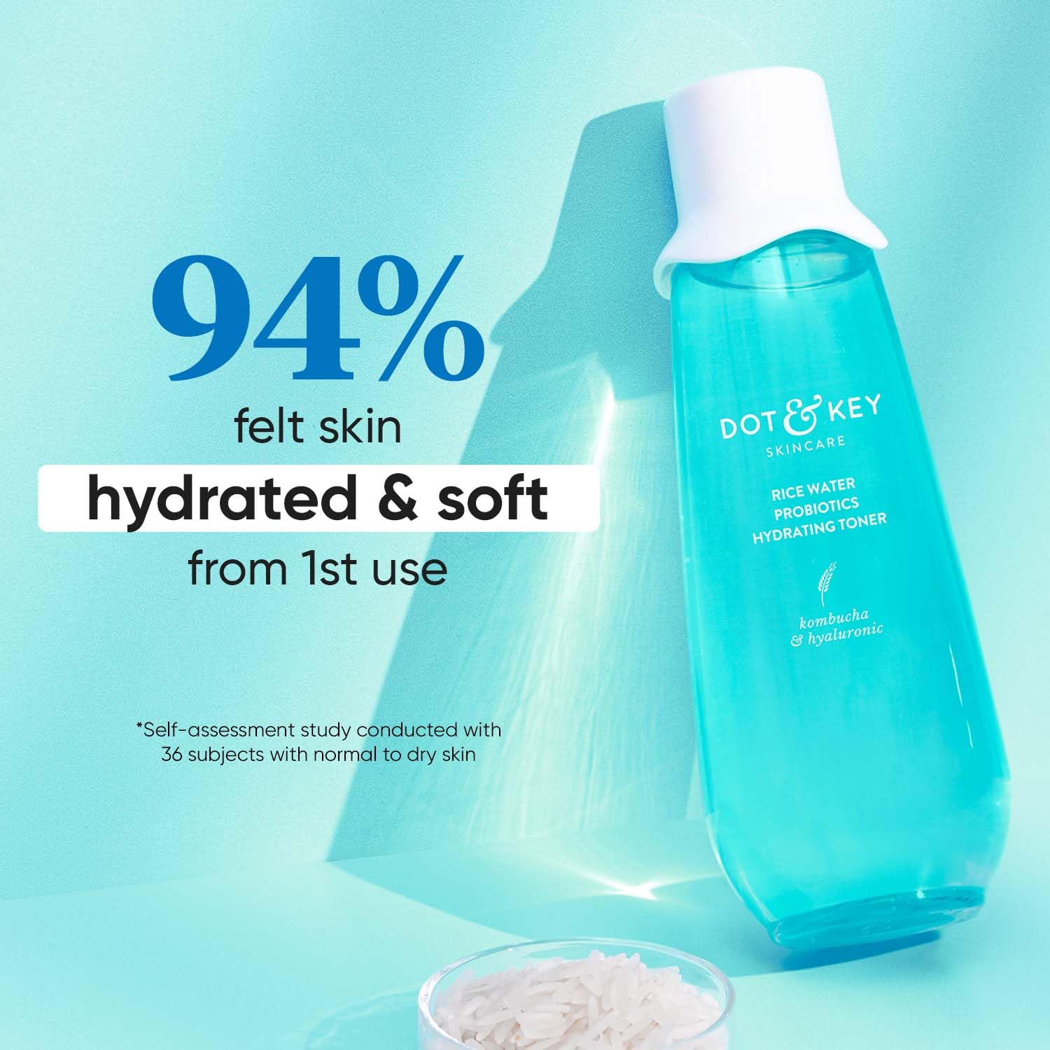 Picture of Dot & Key Rice Water Hydrating Toner With Hyaluronic |Rice Water Toner For Dry Skin, Sensitive Skin & Oily Skin |Alcohol-Free |Quick Absorbing & Non Sticky, For Hydrated Skin |Exfoliates Pores |150ml