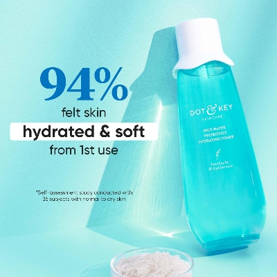 Picture of Dot & Key Rice Water Hydrating Toner With Hyaluronic |Rice Water Toner For Dry Skin, Sensitive Skin & Oily Skin |Alcohol-Free |Quick Absorbing & Non Sticky, For Hydrated Skin |Exfoliates Pores |150ml