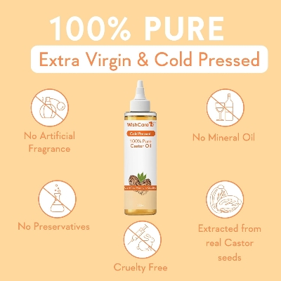 Picture of WishCare® Premium Cold Pressed Castor Oil - Pure & Virgin Grade - For Healthy Hair and Skin - 200 Ml