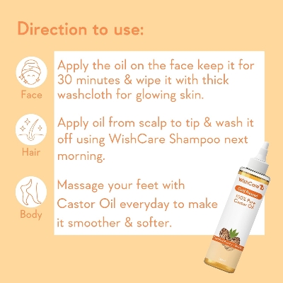 Picture of WishCare® Premium Cold Pressed Castor Oil - Pure & Virgin Grade - For Healthy Hair and Skin - 200 Ml