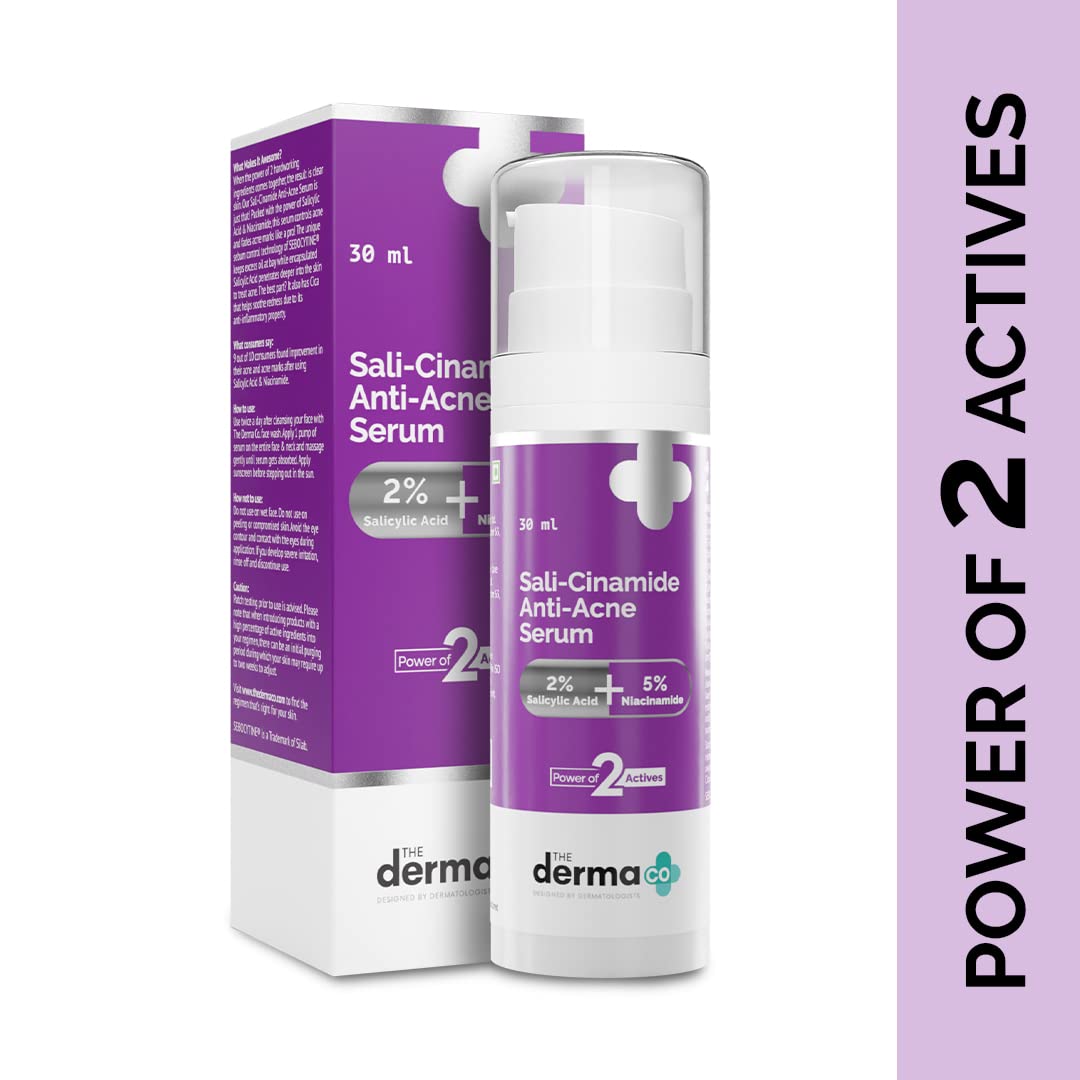 Picture of The Derma Co Sali-Cinamide Anti-Acne Face Serum I 2% Salicylic Acid & 5% Niacinamide I Fights Active Acne & Treats Acne Marks I Serum For Acne Prone & Oily Skin I Power Of 2 Actives - 30ml