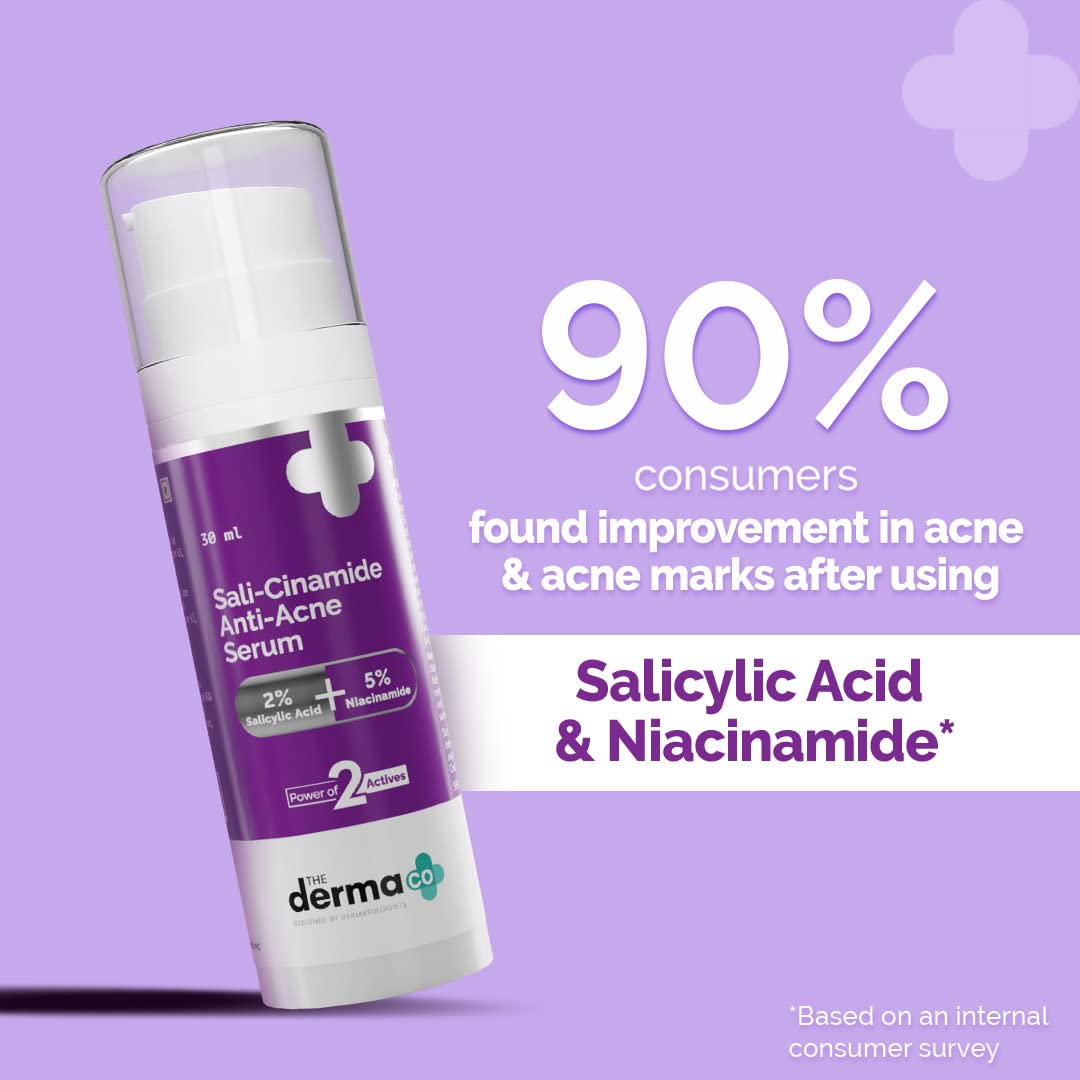 Picture of The Derma Co Sali-Cinamide Anti-Acne Face Serum I 2% Salicylic Acid & 5% Niacinamide I Fights Active Acne & Treats Acne Marks I Serum For Acne Prone & Oily Skin I Power Of 2 Actives - 30ml