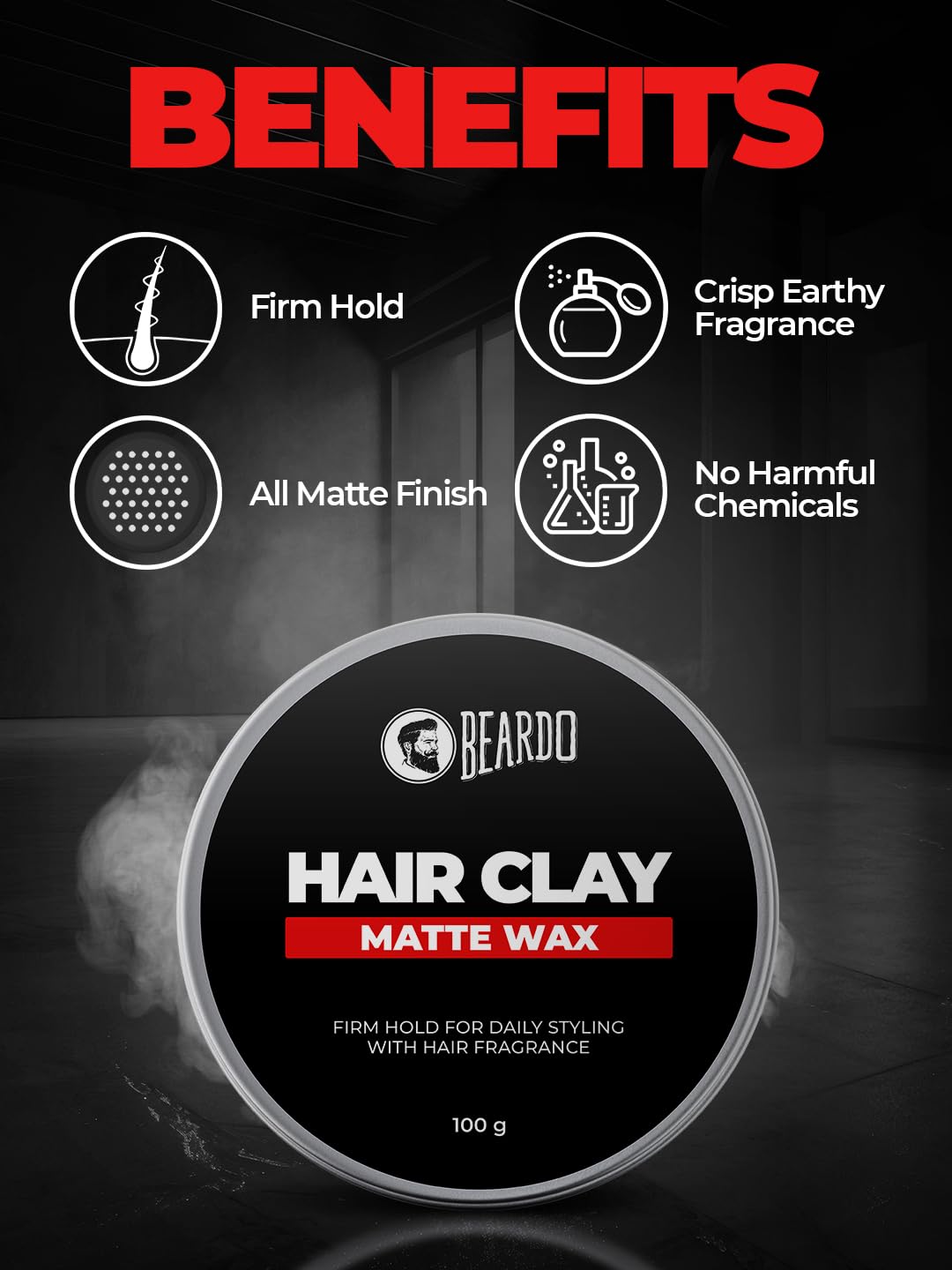 Picture of Beardo Hair Clay Matte  Wax for Men, 100 gm | Hair Clay for men | Styling Wax | Volumizing | Strong Hold | Restylable |Matte Finish | Easy to Wash Off | Texture Clay for Men