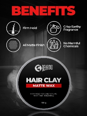 Picture of Beardo Hair Clay Matte  Wax for Men, 100 gm | Hair Clay for men | Styling Wax | Volumizing | Strong Hold | Restylable |Matte Finish | Easy to Wash Off | Texture Clay for Men