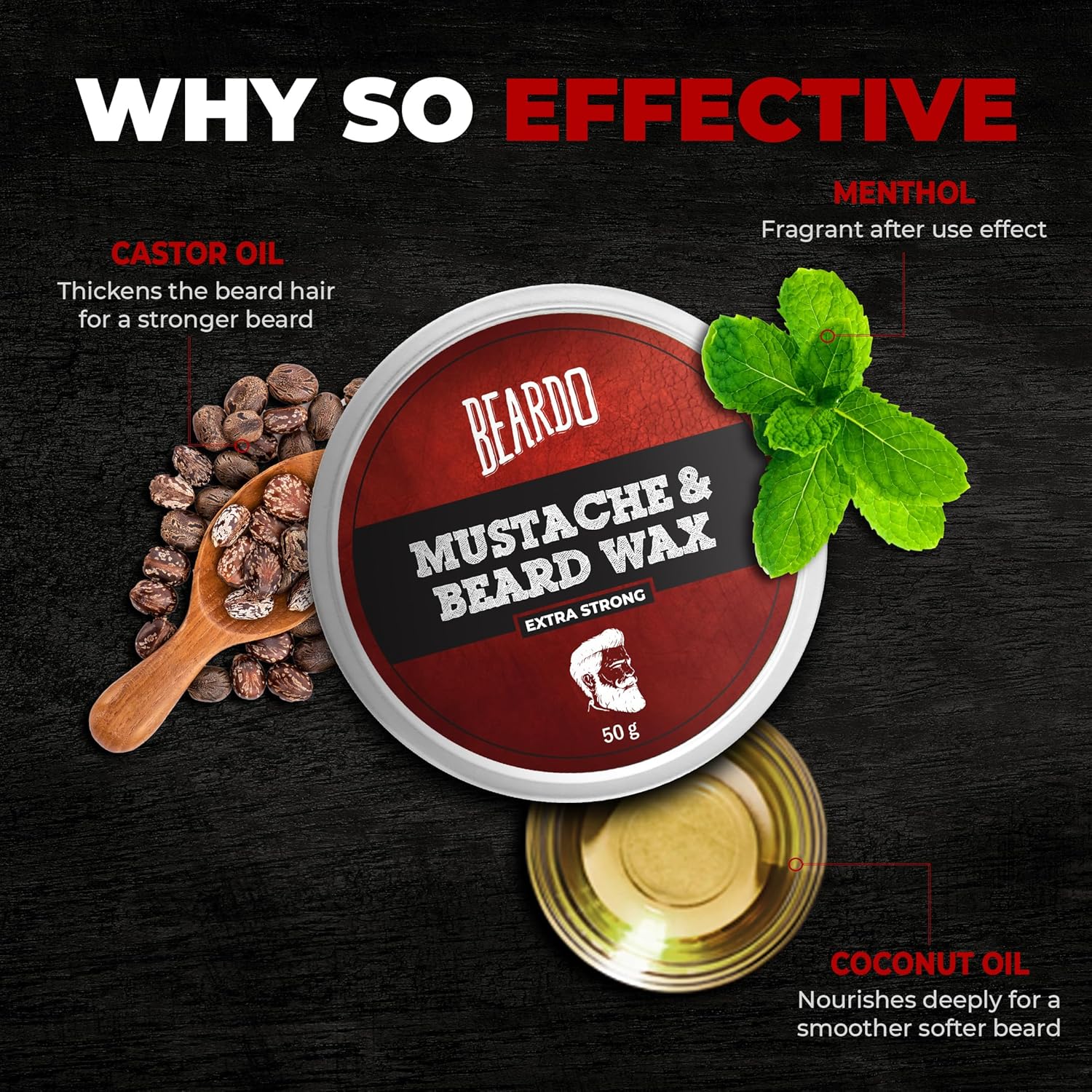 Picture of Beardo Beard and Mustache Wax, 50 gm | Beard Wax for Beard & Mustache Styling | Long Lasting Extra Strong Hold Wax for Men | Beard Hair Wax for Smooth, Shiny & Healthy Beard