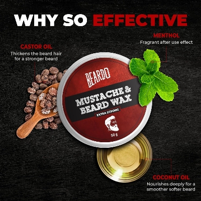 Picture of Beardo Beard and Mustache Wax, 50 gm | Beard Wax for Beard & Mustache Styling | Long Lasting Extra Strong Hold Wax for Men | Beard Hair Wax for Smooth, Shiny & Healthy Beard