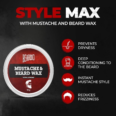 Picture of Beardo Beard and Mustache Wax, 50 gm | Beard Wax for Beard & Mustache Styling | Long Lasting Extra Strong Hold Wax for Men | Beard Hair Wax for Smooth, Shiny & Healthy Beard