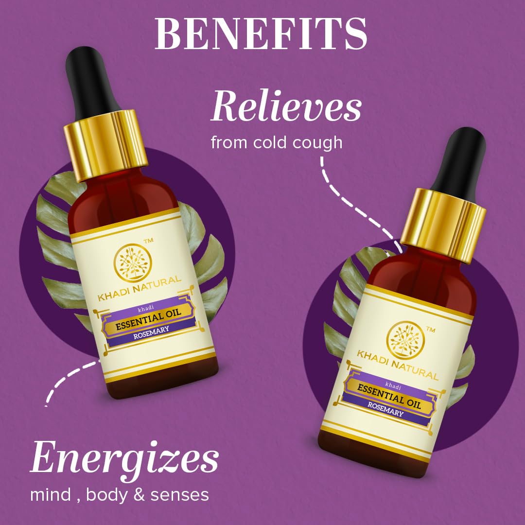 Picture of KHADI NATURAL Ayurvedic Rosemary Essential Oil, 15ml|For for Skin, Hair growth, Aromatherapy| Stress-relieving properties|Natural and Therapeutic