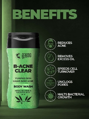 Picture of Beardo Body Acne Clear Body Wash for Men 200 ml | With Neem, Tea Tree and Salicylic Acid | Clean Clear Skin | For Body Acne and Skin Purification | B-acne