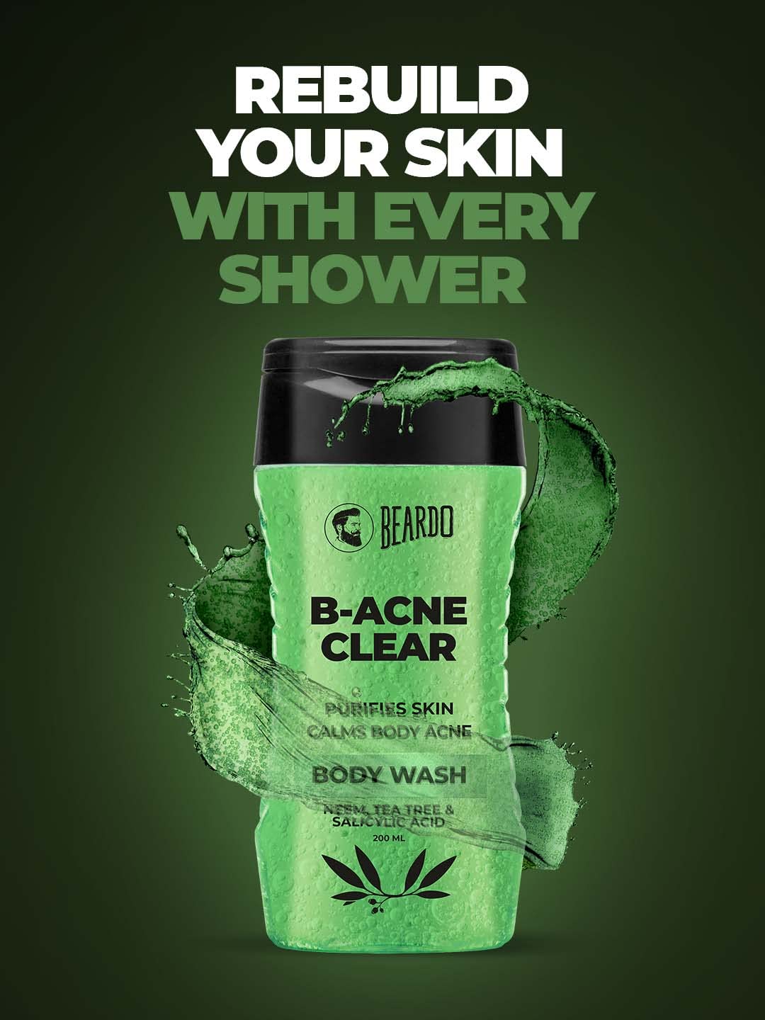 Picture of Beardo Body Acne Clear Body Wash for Men 200 ml | With Neem, Tea Tree and Salicylic Acid | Clean Clear Skin | For Body Acne and Skin Purification | B-acne