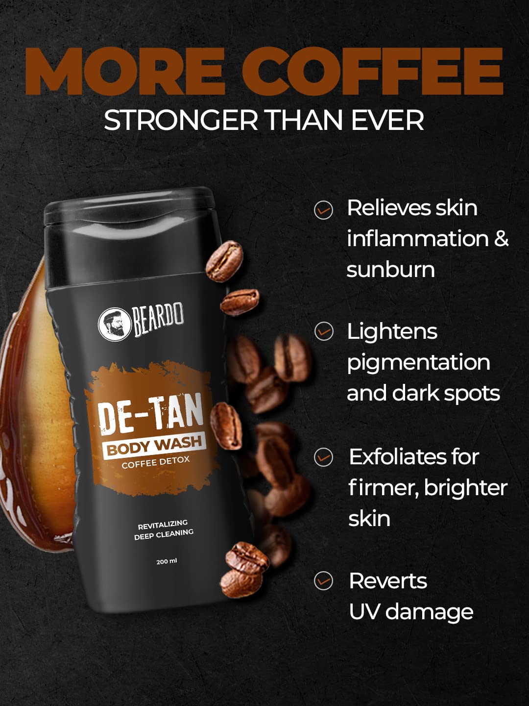 Picture of Beardo De-Tan Body Wash for Men, 200ml | Tan Removal and Caffeine Body Wash | Detan With Coffee & Aloe Extracts | For Body & Face | Refreshing Fragrance