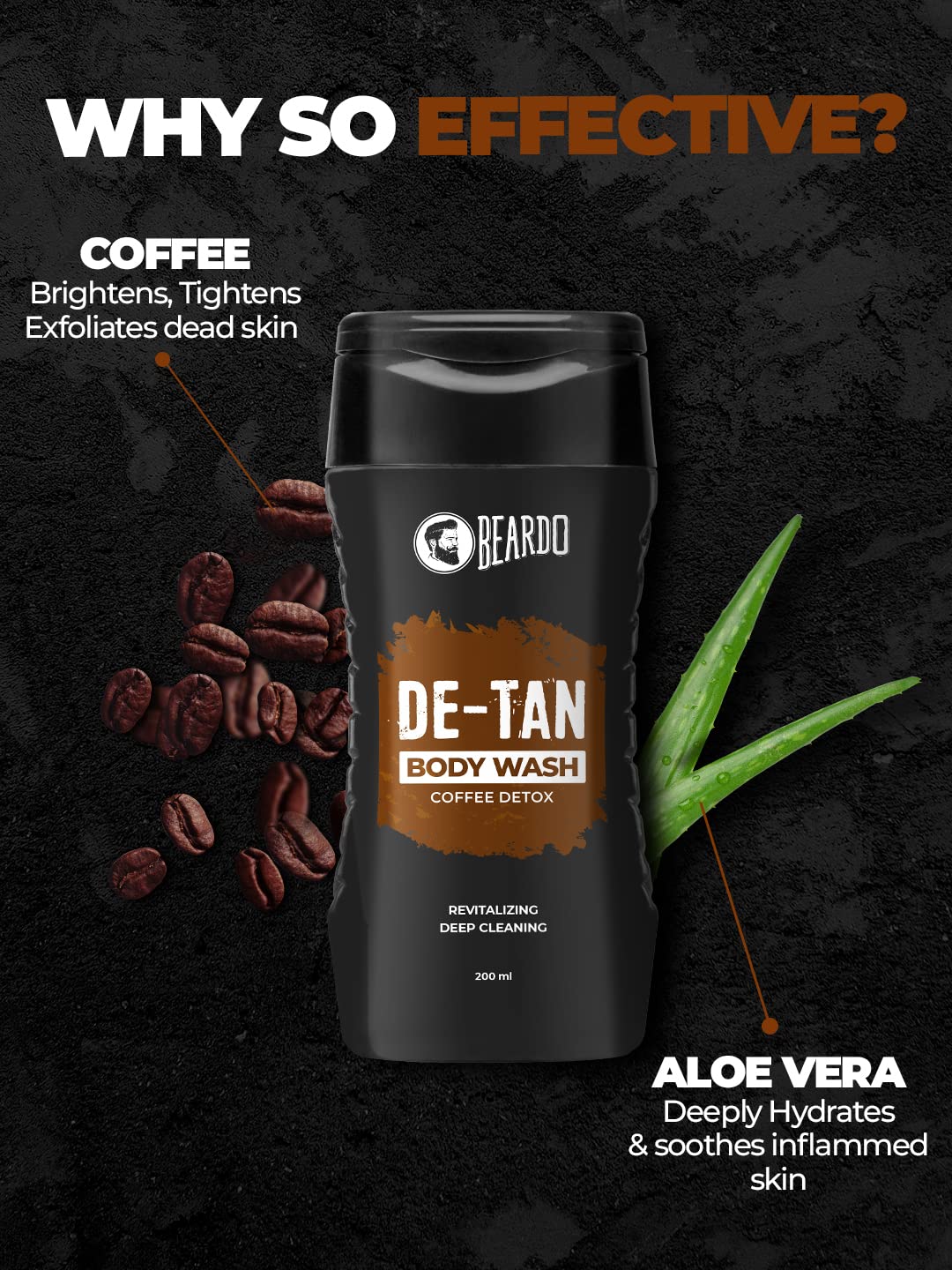 Picture of Beardo De-Tan Body Wash for Men, 200ml | Tan Removal and Caffeine Body Wash | Detan With Coffee & Aloe Extracts | For Body & Face | Refreshing Fragrance