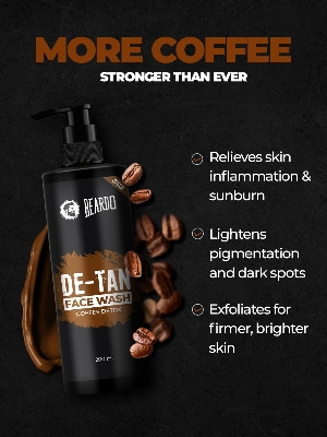 Picture of BEARDO DeTan Face Wash for Men, 200ml | Coffee Facewash, Aloe Vera, Vitamin E | Helps to Reduce Tan | Exfoliates & Hydrates for Smooth & Oil Free Skin Visit the BEARDO Store
