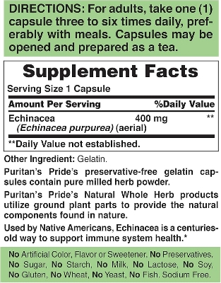 Picture of Puritan's Pride Echinacea 400 mg for Health to Support Immune System, 200 Count