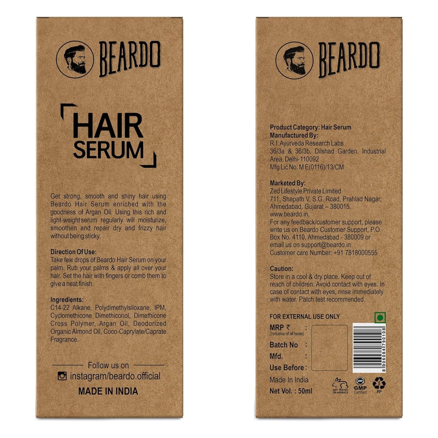 Picture of Beardo Hair Serum, 50 ml | Serum for men | Serum for hair smoothing | Argan Oil & Almond Oil | Adds Shine | Daily use| For All Hair Types | Frizz free hair