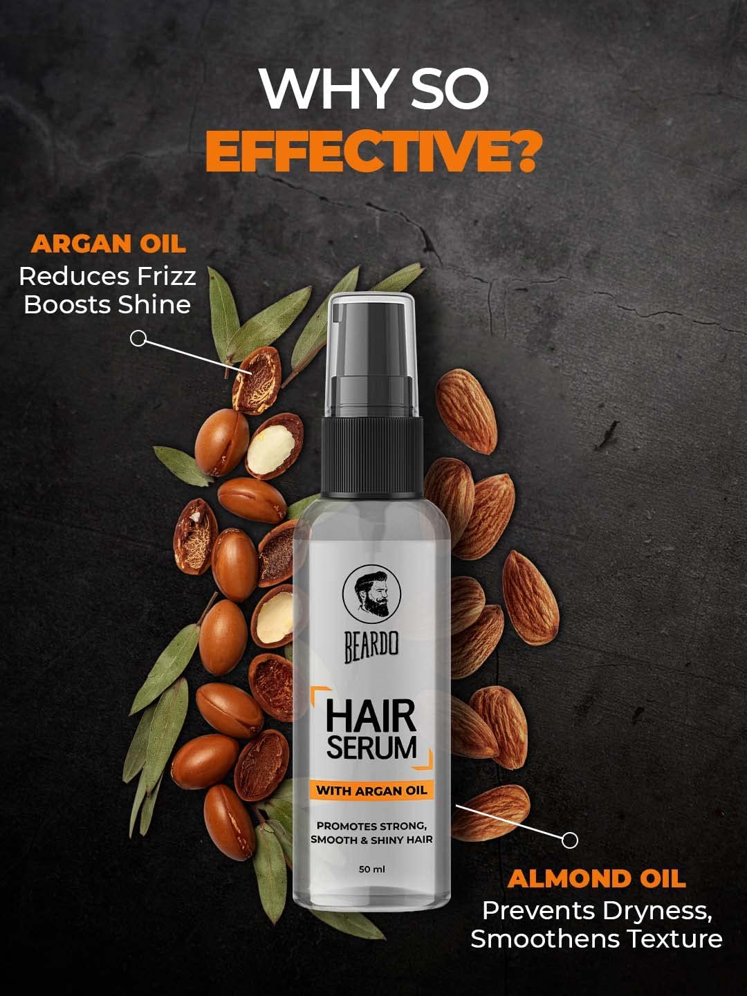 Picture of Beardo Hair Serum, 50 ml | Serum for men | Serum for hair smoothing | Argan Oil & Almond Oil | Adds Shine | Daily use| For All Hair Types | Frizz free hair