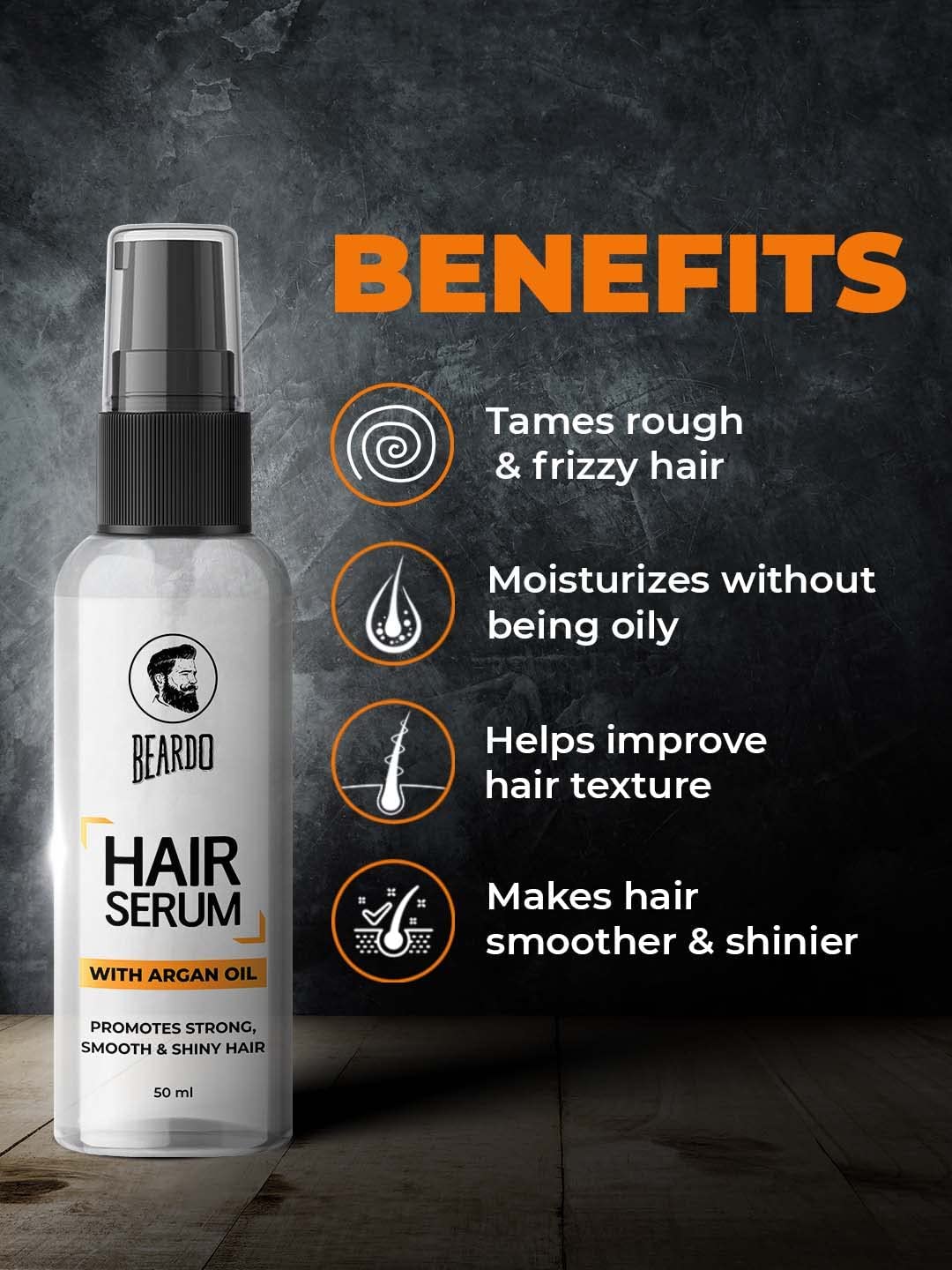 Picture of Beardo Hair Serum, 50 ml | Serum for men | Serum for hair smoothing | Argan Oil & Almond Oil | Adds Shine | Daily use| For All Hair Types | Frizz free hair
