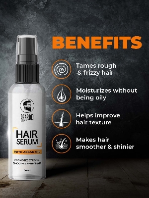 Picture of Beardo Hair Serum, 50 ml | Serum for men | Serum for hair smoothing | Argan Oil & Almond Oil | Adds Shine | Daily use| For All Hair Types | Frizz free hair