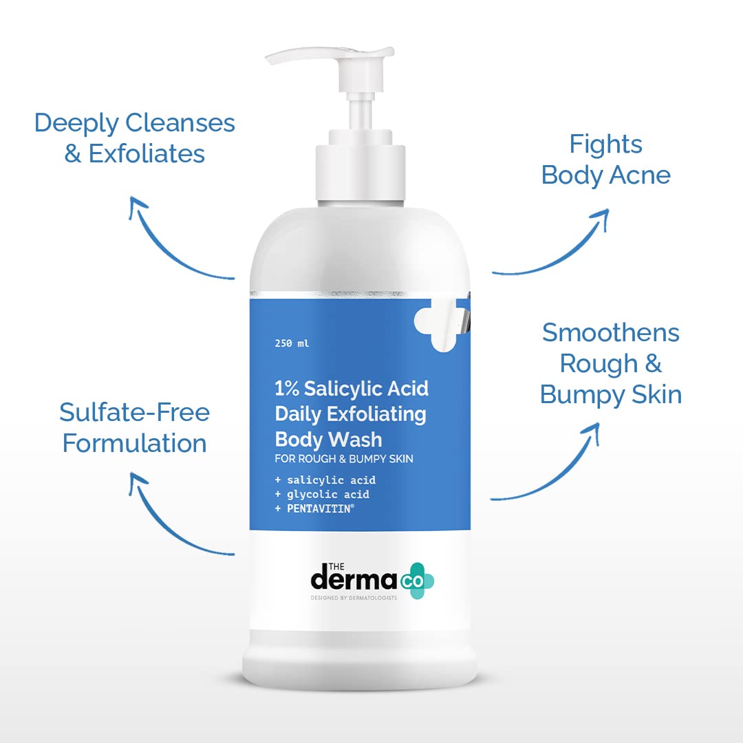 Picture of The Derma Co 1% Salicylic Acid Daily Exfoliating Body Wash with Salicylic Acid, Glycolic Acid & PENTAVITIN® - 250ml | | Helps to Prevent Body Acne & Cleanse Skin