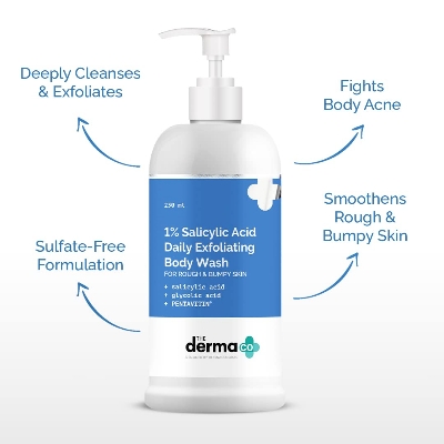 Picture of The Derma Co 1% Salicylic Acid Daily Exfoliating Body Wash with Salicylic Acid, Glycolic Acid & PENTAVITIN® - 250ml | | Helps to Prevent Body Acne & Cleanse Skin