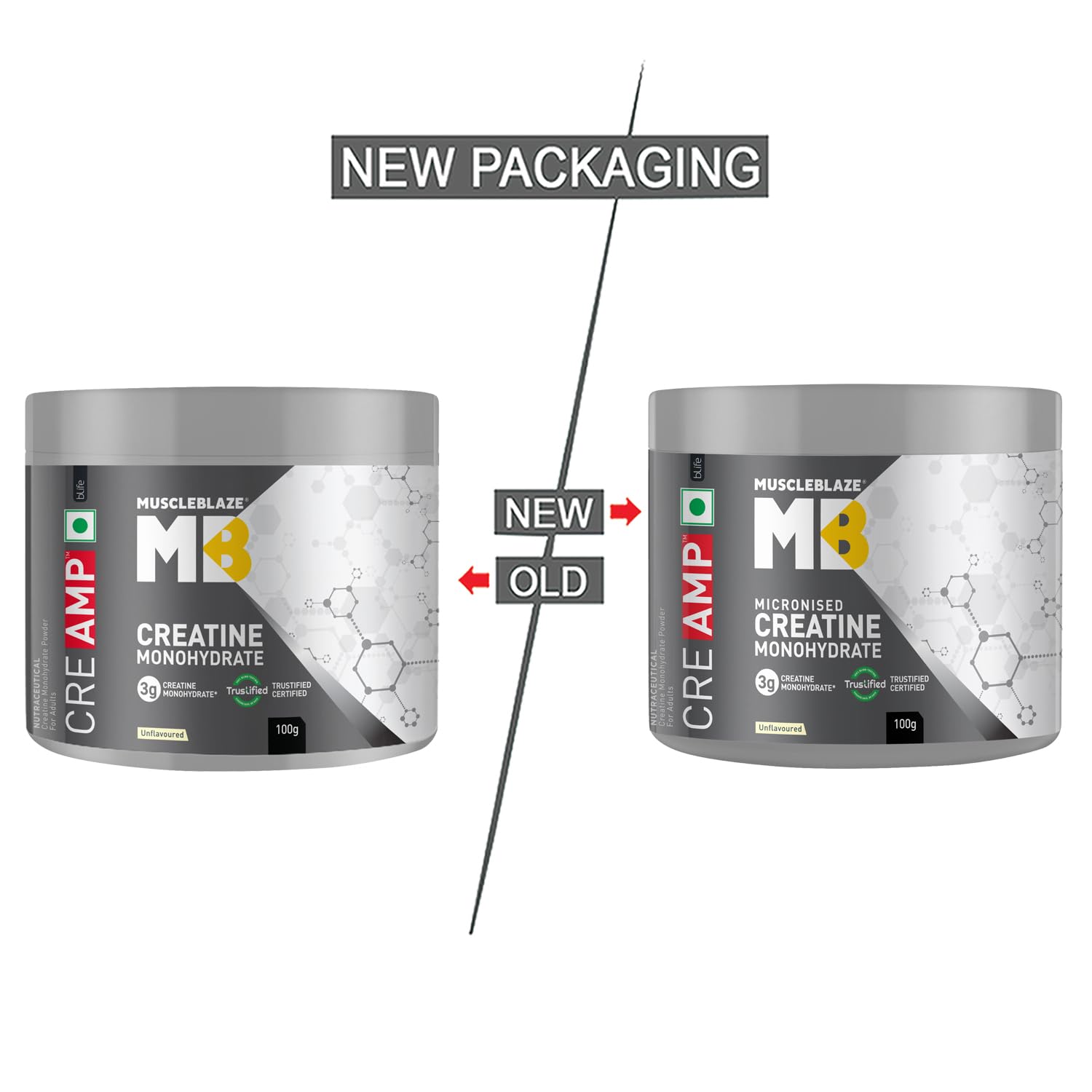 Picture of MuscleBlaze Creatine Monohydrate CreAMP™ (Unflavoured, 32 Servings, 100g / 0.22lbs) | Trustified Certified Creatine