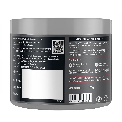Picture of MuscleBlaze Creatine Monohydrate CreAMP™ (Unflavoured, 32 Servings, 100g / 0.22lbs) | Trustified Certified Creatine