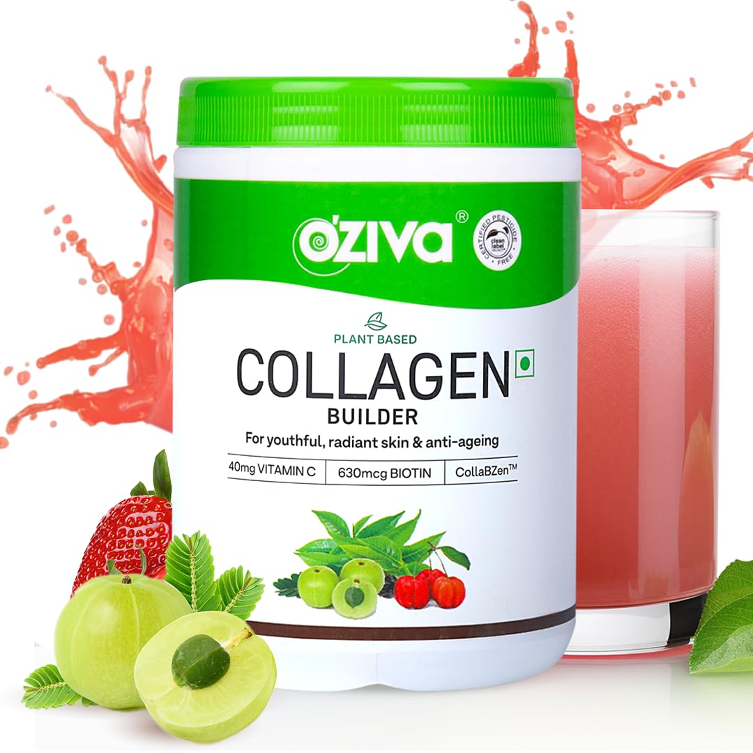Picture of OZiva Vegan Collagen (Tangy Amla) with Biotin & Vitamin C For Brighter & Youthful Skin | Collagen Supplement For Women & Men | Plant Based Collagen Powder | Certified Vegan 200g (Pack of 1)