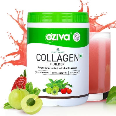 Picture of OZiva Vegan Collagen (Tangy Amla) with Biotin & Vitamin C For Brighter & Youthful Skin | Collagen Supplement For Women & Men | Plant Based Collagen Powder | Certified Vegan 200g (Pack of 1)