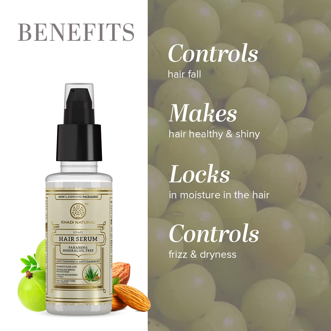 Picture of Khadi Natural Hair Serum For Soft, Shiny & Frizz-Free Hair, Anti-Thinning & Anti-Dandruff Serum, Hair Serum For Dull Hair, Paraben & Mineral Oil Free For All Hair Types, 50 Ml