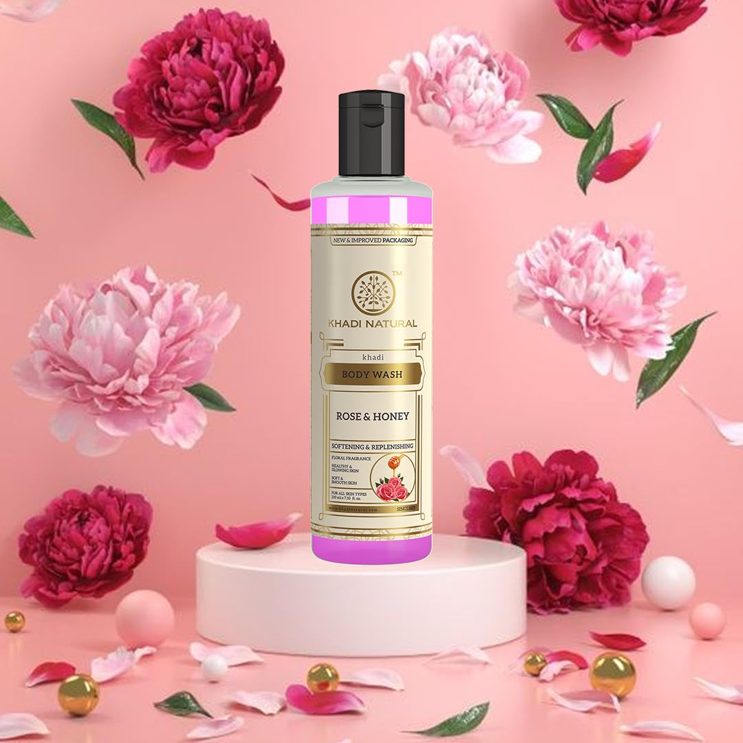 Picture of Khadi Natural Rose & Honey Body Wash | Body Wash for Deep Cleansing | Body Wash with Soothing Fragrance | Suitable for All Hair Types 210ml