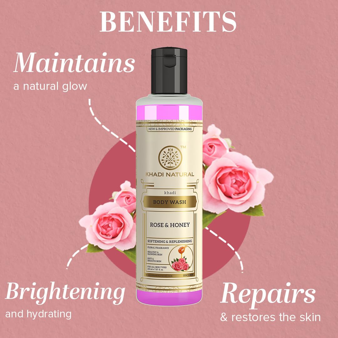Picture of Khadi Natural Rose & Honey Body Wash | Body Wash for Deep Cleansing | Body Wash with Soothing Fragrance | Suitable for All Hair Types 210ml