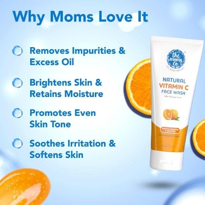 Picture of The Moms Co Natural Simple Vitamin C Face Wash for Women & Men | Clean & Glowing Skin I Oil Free Look I Orange Beads & Chemical Free I 80 ml