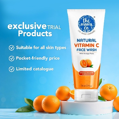 Picture of The Moms Co Natural Simple Vitamin C Face Wash for Women & Men | Clean & Glowing Skin I Oil Free Look I Orange Beads & Chemical Free I 80 ml