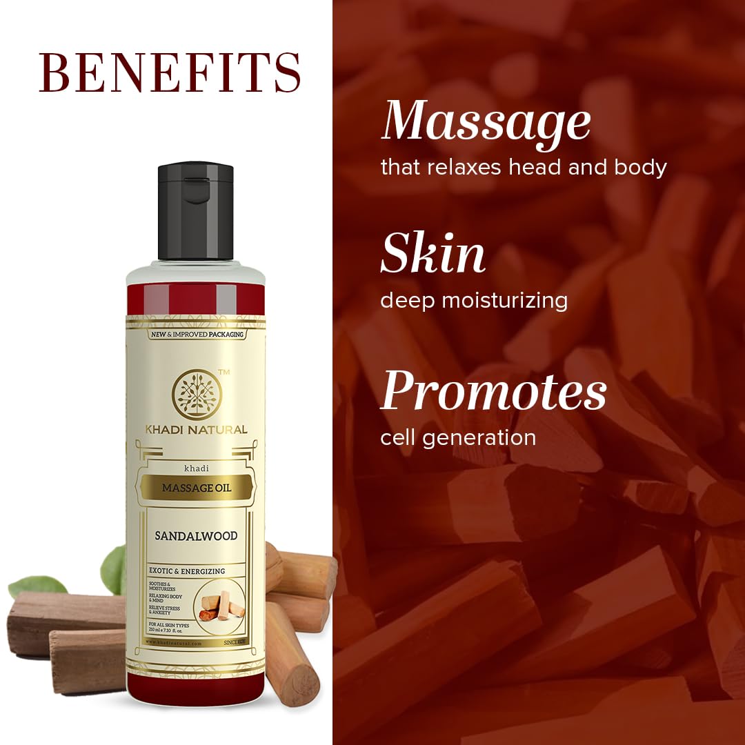 Picture of Khadi Natural Sandalwood Massage Oil |Stress relieving properties| Relaxes aches and pains|Aromatherapy| Suitable for All Skin Types| 210ml