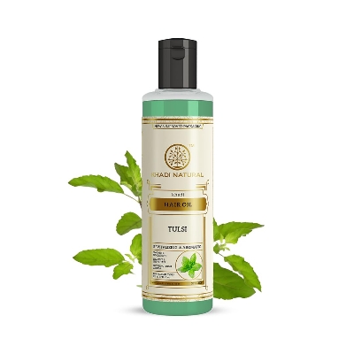 Picture of Khadi Natural Tulsi Herbal Hair Oil|Hair Oil For Hair Fall |Non-Sticky Hair Oil For Dry Scalp | Paraben & Mineral Oil Free | Suitable For All Hair Types| 210 ml