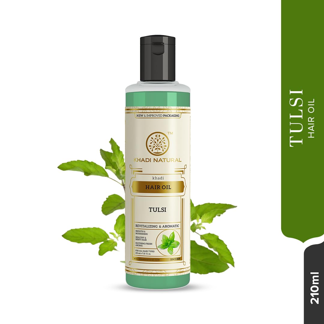 Picture of Khadi Natural Tulsi Herbal Hair Oil|Hair Oil For Hair Fall |Non-Sticky Hair Oil For Dry Scalp | Paraben & Mineral Oil Free | Suitable For All Hair Types| 210 ml