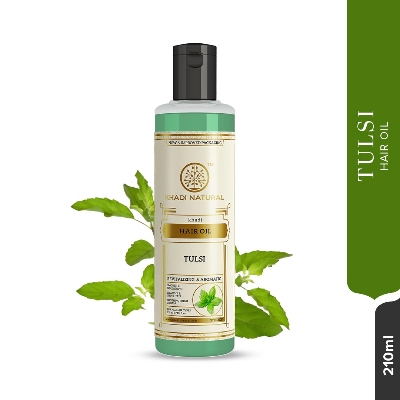 Picture of Khadi Natural Tulsi Herbal Hair Oil|Hair Oil For Hair Fall |Non-Sticky Hair Oil For Dry Scalp | Paraben & Mineral Oil Free | Suitable For All Hair Types| 210 ml
