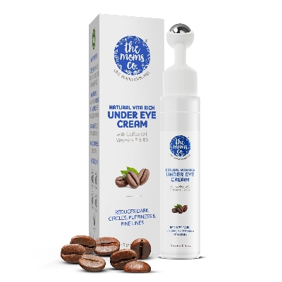 Picture of The Moms Co. Natural Vita Rich Under Eye Cream for Dark Circles for Women & Men enriched with Chia Seed Oil, Coffee Oil, Vitamines E & B3 with Cooling Massage Roller to Reduce Dark Circles, Puffiness and Fine Lines (15g/0.5 oz)
