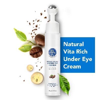 Picture of The Moms Co. Natural Vita Rich Under Eye Cream for Dark Circles for Women & Men enriched with Chia Seed Oil, Coffee Oil, Vitamines E & B3 with Cooling Massage Roller to Reduce Dark Circles, Puffiness and Fine Lines (15g/0.5 oz)