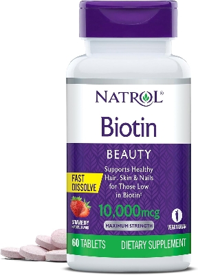 Picture of Natrol Beauty Biotin 10000mcg, Dietary Supplement for Healthy Hair, Skin, Nails and Energy Metabolism, 60 Strawberry-Flavored Fast Dissolve Tablets, 60 Day Supply