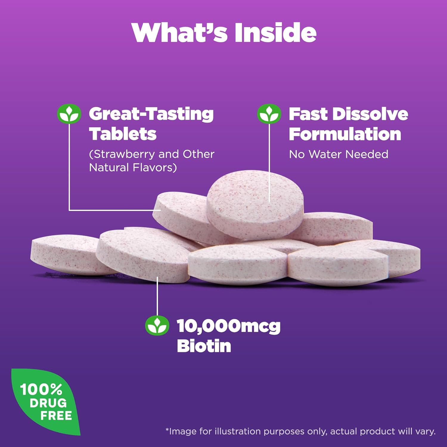 Picture of Natrol Beauty Biotin 10000mcg, Dietary Supplement for Healthy Hair, Skin, Nails and Energy Metabolism, 60 Strawberry-Flavored Fast Dissolve Tablets, 60 Day Supply