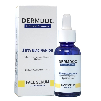 Picture of DermDoc 10% Niacinamide Face Serum, 30ml | All Skin Types | Controls Sebum Production | Minimizes Pores | Helps Reduce Hyperpigmentation & Age Spots | Improves Skin Texture | Hydrates and Moisturizes