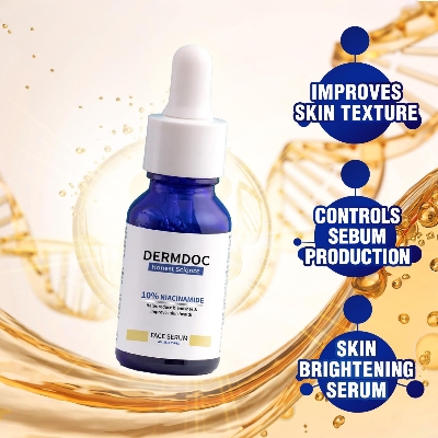 Picture of DermDoc 10% Niacinamide Face Serum, 30ml | All Skin Types | Controls Sebum Production | Minimizes Pores | Helps Reduce Hyperpigmentation & Age Spots | Improves Skin Texture | Hydrates and Moisturizes