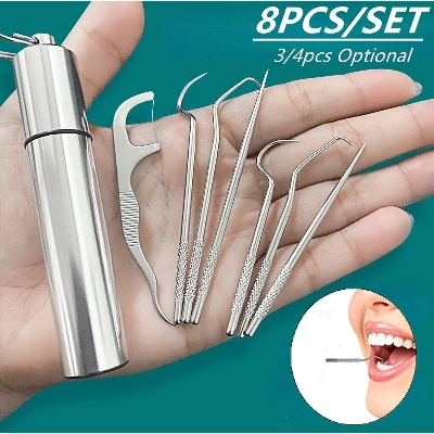 Picture of 1 Set Toothpick Set Metal Stainless Steel Oral Cleaning Tooth Flossing Portable Toothpick Floss Teeth Cleaner with Storage Tube
