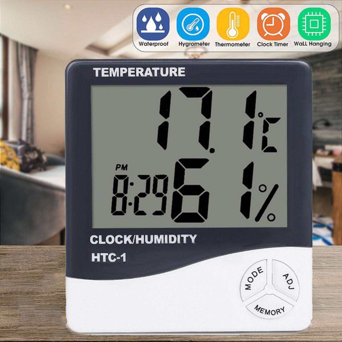 Picture of Indoor Room LCD Electronic Temperature Humidity Meter Digital Thermometer Hygrometer Weather Station Alarm Clock HTC-1